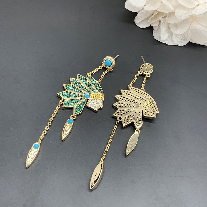 欧美小众神秘印第安人耳饰蓝松石镶彩钻重工耳环耳钉银针时尚潮女