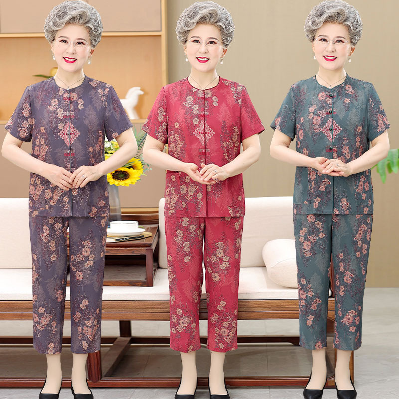 中老年人夏装短袖女奶奶新款套装妈妈婆婆家居服老人夏季宽松衣服