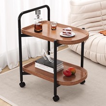 北欧现代简约小茶几桌带轮可移动胡桃色沙发旁置物架家用客厅边几