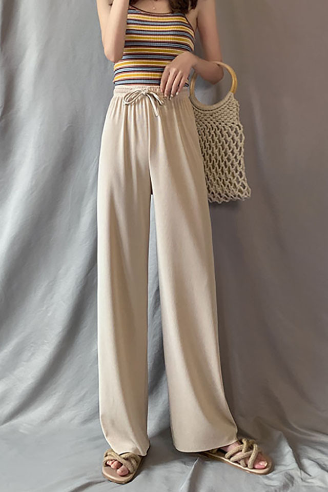 Ice Silk Wide-Leg Pants Women's Summer Thin 2023 New High Waist Drooping Slimming and Straight Loose Mop Break