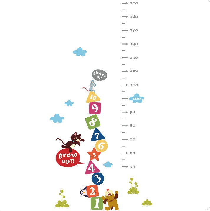 新款卡通动物阿拉伯数字身高贴儿童房卧室客厅墙面装饰墙贴zy187