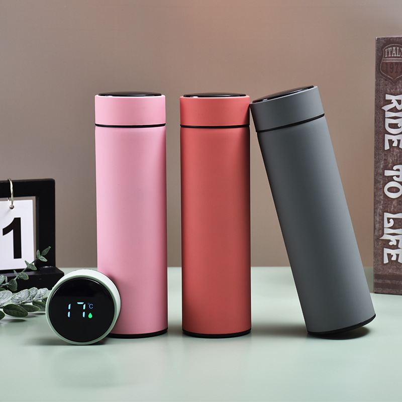 304 Stainless Steel Smart Temperature Display Frosted Thermos Cup Tea Water Separation Tumbler Simple Atmosphere Double Layer Vehicle-Borne Cup