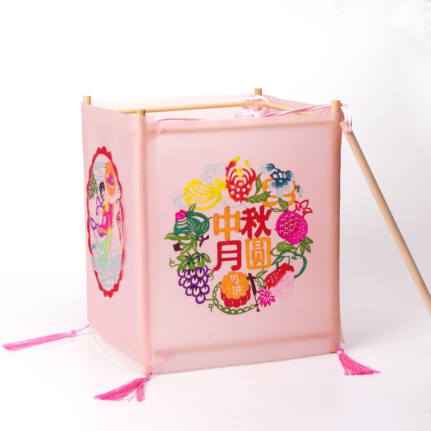 中秋传统方形儿童手工diy手提灯笼 春节剪纸花灯 宫灯制作材料包