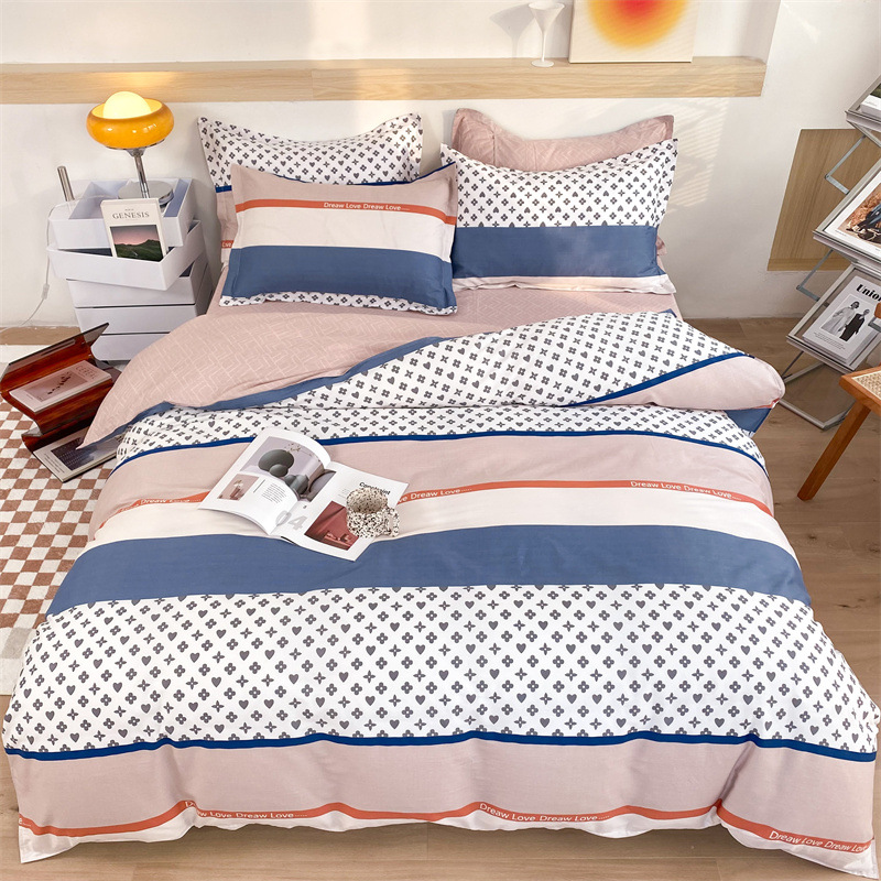 100% Cotton Four-Piece Cotton Set Student Dormitory Three-Piece Set Single Double Bed Sheets Quilt Cover Bedding