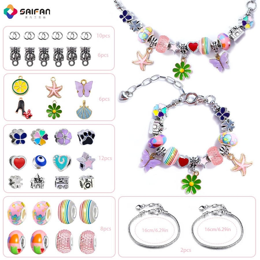 Amazon Cross-Border Colorful Beaded Children's Diy Jewelry Accessories Materials Diy Beaded Beads Loose Beads Bracelet Set