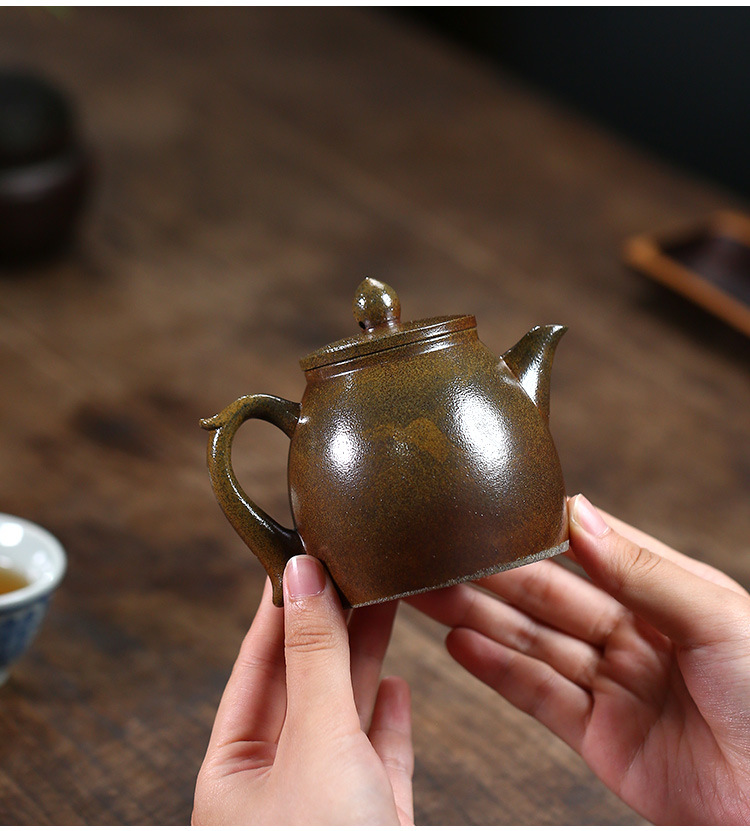 宜兴紫砂壶原矿青灰泥柴烧手工茶具泡茶壶单人壶水滴壶代发 220cc