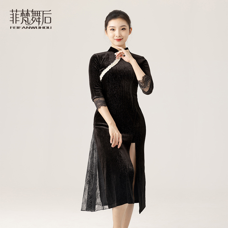 菲梵舞后古典舞丝绒蕾丝舞蹈旗袍中国舞练功服形体民族舞演出服装