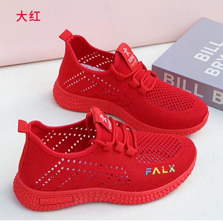 Factory Direct Sales Real Flying Woven Women's Mesh Surface Shoes Summer Breathable Mesh Flying Woven Women's Pumps Lightweight Lace-up Sneaker