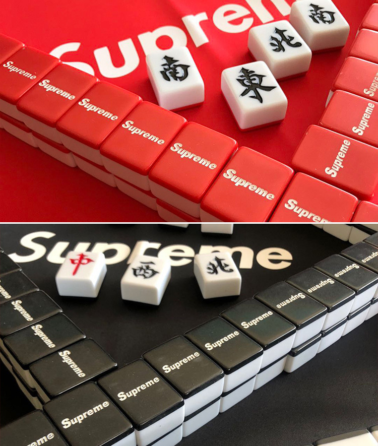 家用黑色 大红色supreme麻将牌手搓字母麻将卡通机用麻雀牌送礼品