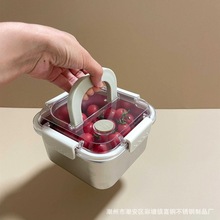 手提304不锈钢保鲜盒食品级带盖密封冰箱专用水果便当盒野餐饭盒