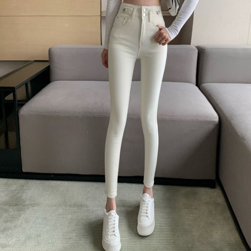 White Jeans for Women 2023 Spring New Slim-Fit High Waist Figure Flattering All-Match Stretch Ankle Tight Pencil Pants Tide