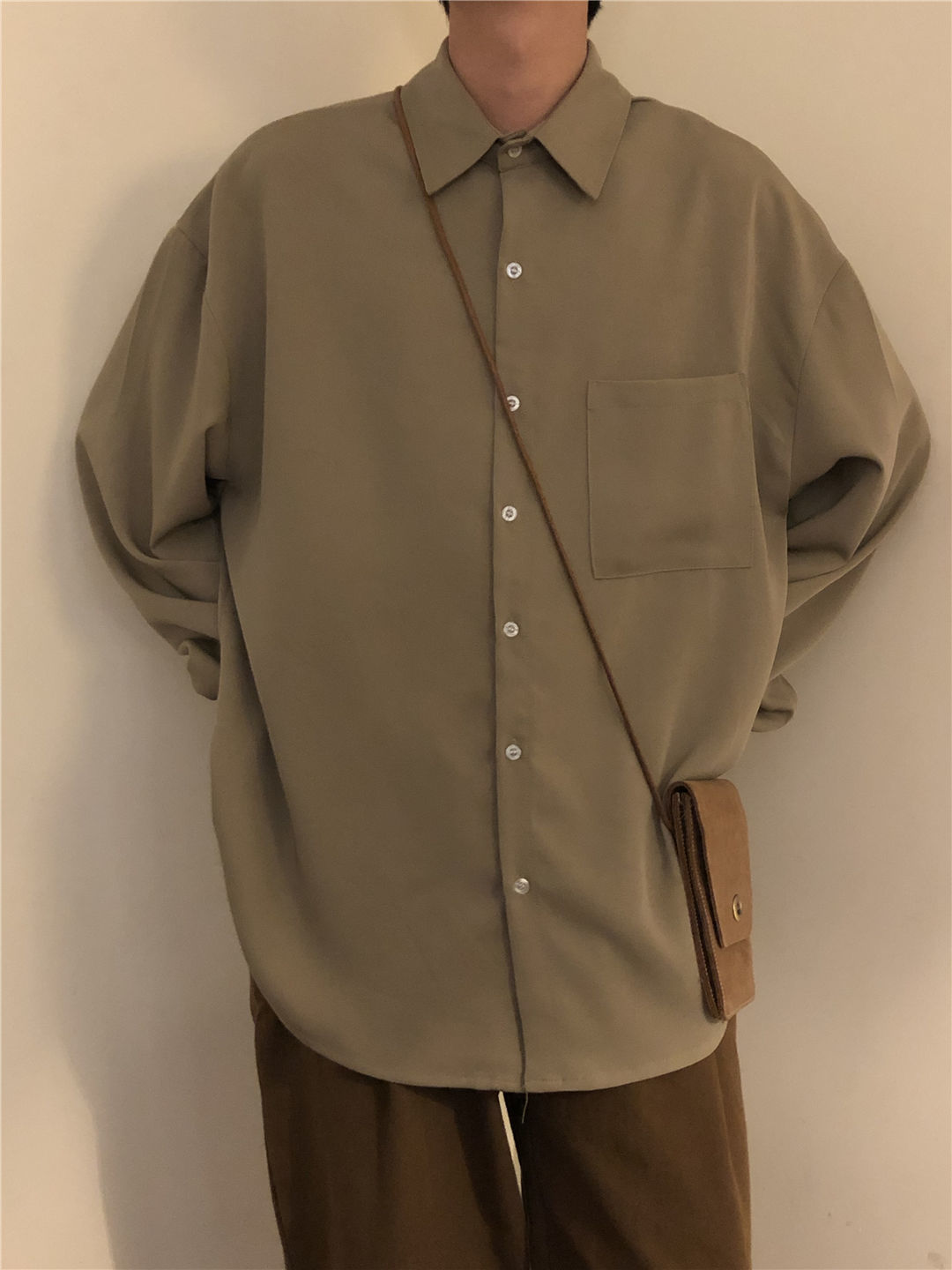 衬衫男女春季港风新款复古宽松纯色垂感百搭情侣内搭长袖衬衣外套