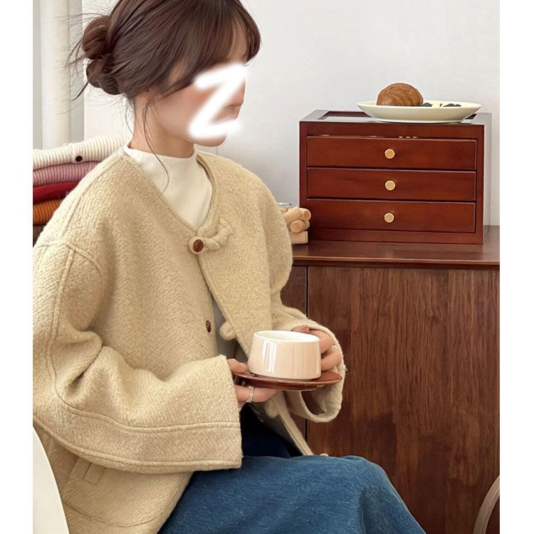 秋冬港风小个子名媛气质减龄呢子外套2025新款小香风圆领毛呢上衣