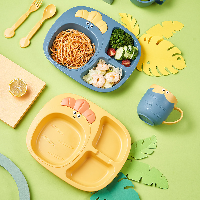 Kindergarten Children's Dinner Plate Bowl Set Cartoon Baby Creative Radish Grid Plate Complementary Food Eating Bowl Tableware