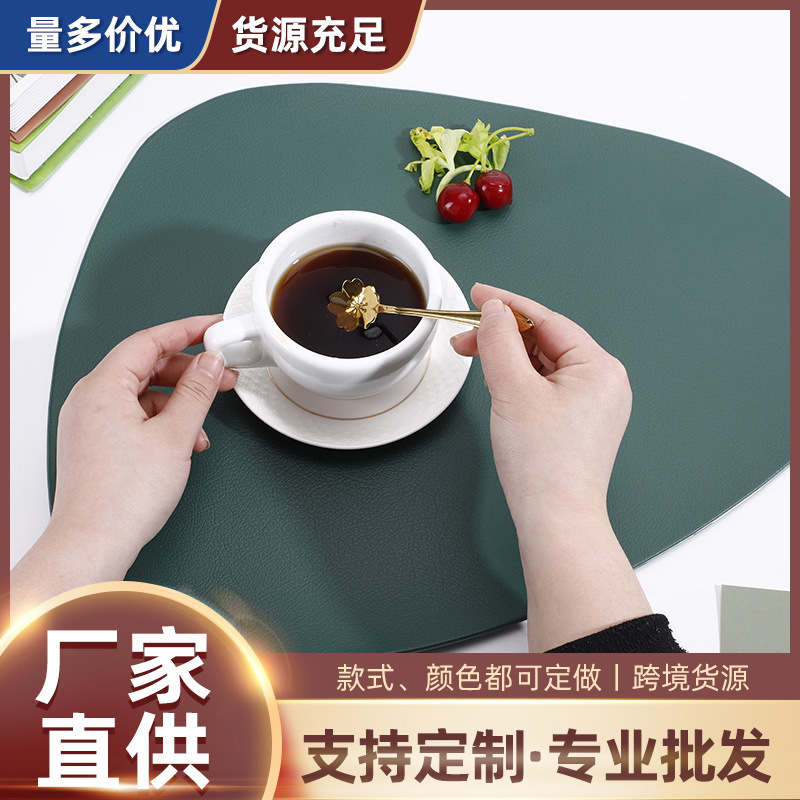 St. Te Placemat Nordic and Japanese Style Chinese Style Drop Shape Simple Style Dinner Plate Heat Insulation Non-Slip Dining Table PVC Coaster Leather