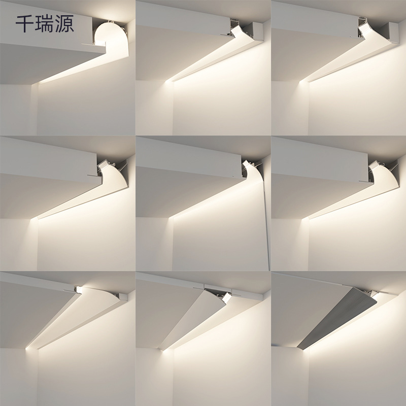 无边框线条灯嵌入式隐藏线性回光铝槽线形灯客厅过道洗墙反光灯槽