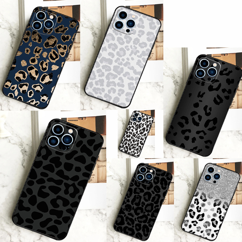 适用苹果手机壳豹纹黑色猎豹图案手机壳iPhone 15 14 13 12 11 Pr