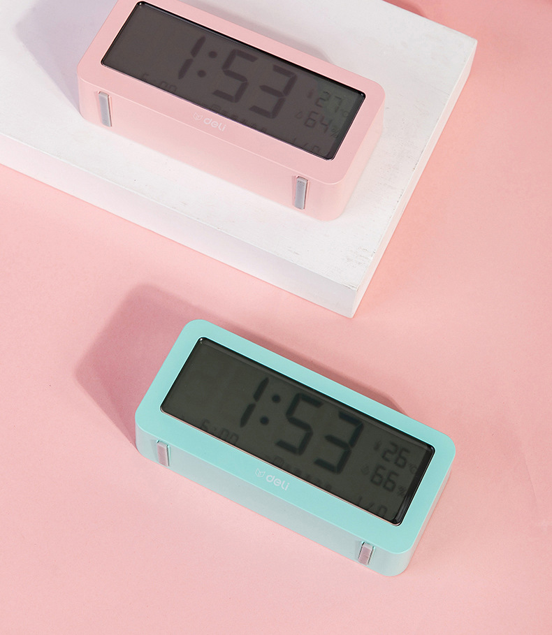 得力8826学生电子闹钟卧室静音时钟桌面时钟儿童床头数字温湿度计