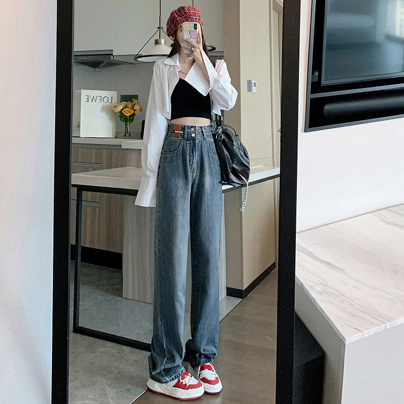 High Waist Straight Jeans Female Online Influencer Popular 2024 Spring and Autumn New Loose Cropped Small Narrow Wide Leg Pants