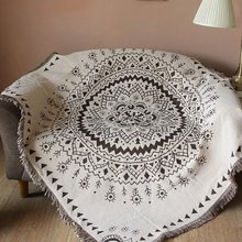 外贸复古棉线毯美式乡村单双人沙发巾客厅搭毯欧式沙发盖布防尘罩