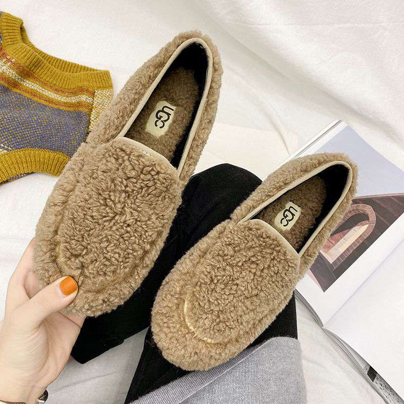 女单鞋加绒平底孕妇毛毛鞋经典网红外穿秋冬工作鞋春夏休闲韩版百