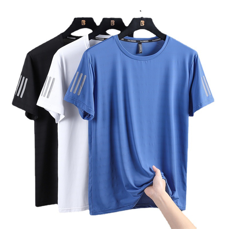 Ice Silk Short Sleeve T-shirt Men's Loose Quick-Drying Top Summer Youth Thin Sports T-shirt plus-Sized plus Size Men's Half Sleeve