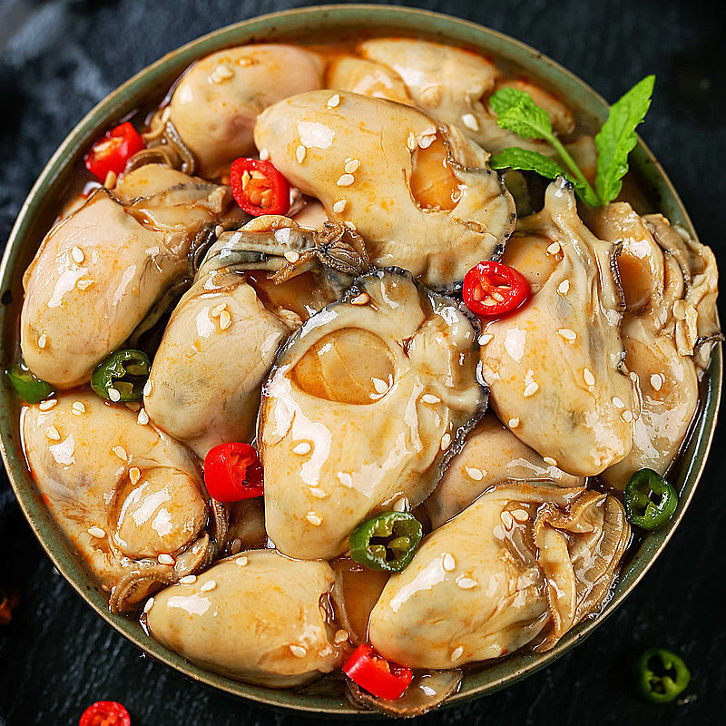 香辣生蚝260g蒜蓉海鲜熟食即食罐装大罐麻辣新鲜乳山牡蛎罐头捞汁