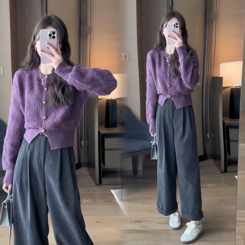 popular leisure fashion suit women‘s 2023 autumn new korean cardigan sweater wide leg pants two-piece suit