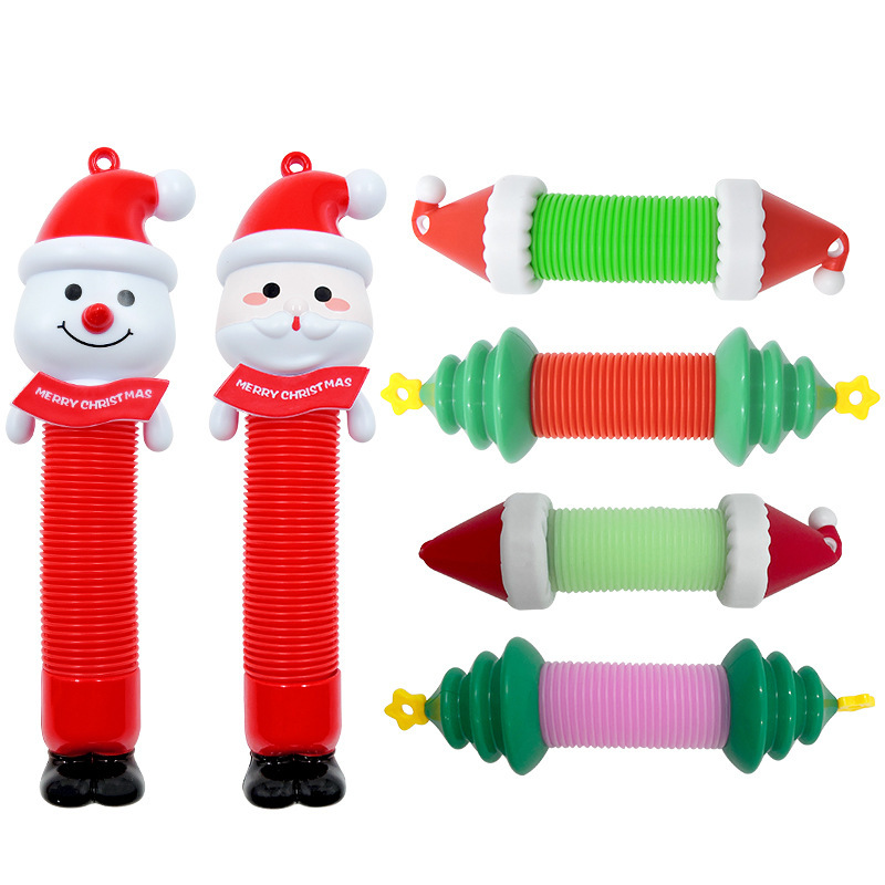 New Amazon Pop Tube Santa Claus Extension Tube Snowman Lala Tube Decompression Christmas Toys Wholesale