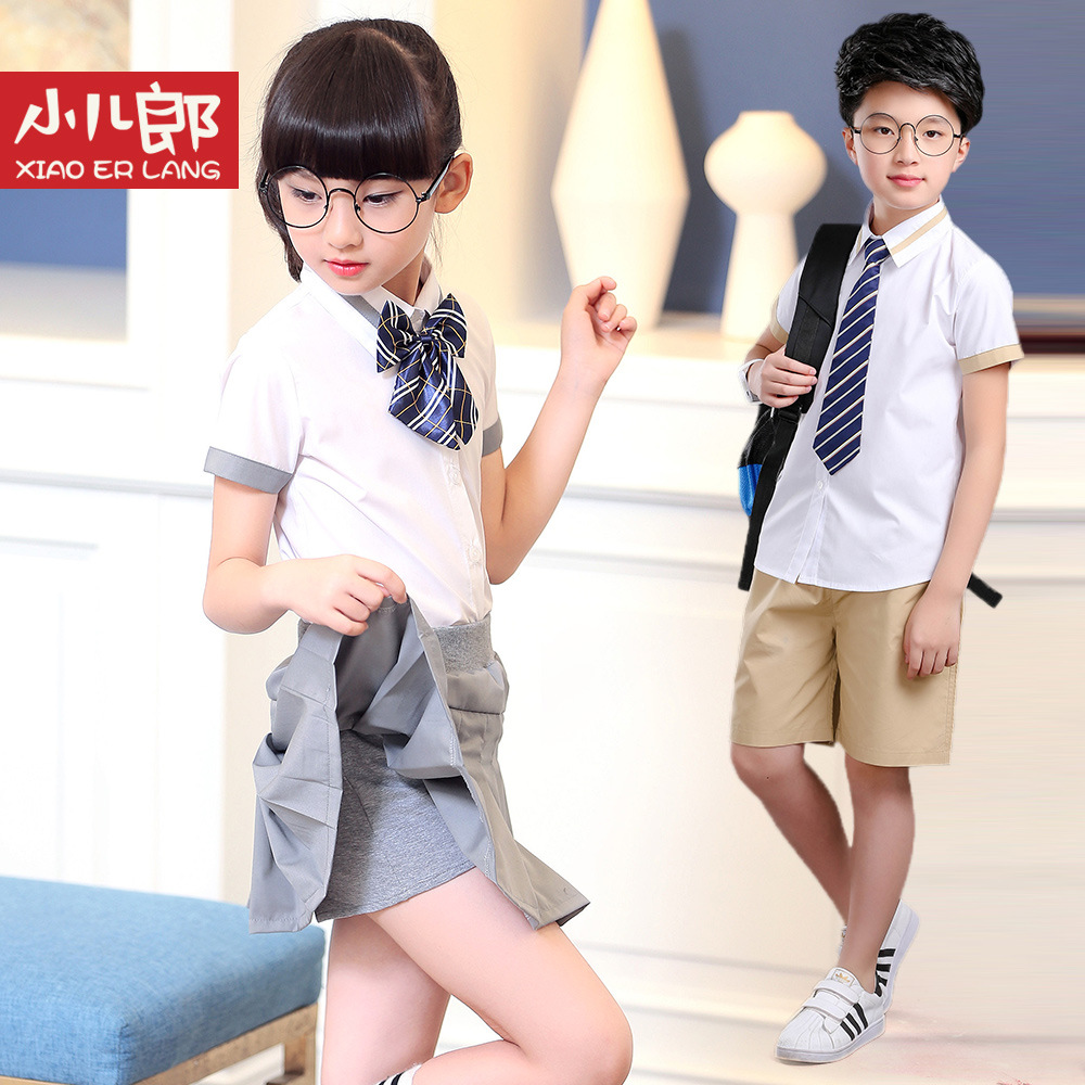 小儿郎夏季儿童校服百褶裙白色衬衫套装男童女童韩班服小学生集体
