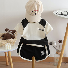 2024男宝宝夏装套装新款洋气男童夏季帅气短袖满印熊猫婴儿童衣服
