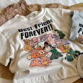 儿童短袖T恤男童卡通动物园棉质女童可爱上衣韩范2023夏季新款潮t