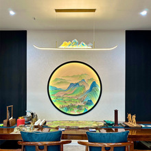 珐琅彩茶室吊灯新中式吧台长条禅意书房桌台极简中国风山水餐厅灯