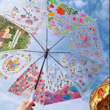六一儿童节透明雨伞涂鸦儿童空白画画diy材料手工制作绘画伞长柄