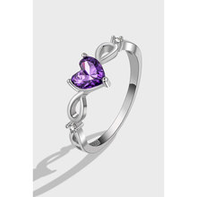 亚马逊新款S925纯银天然紫水晶心形戒指 时尚简约女士宝石戒指