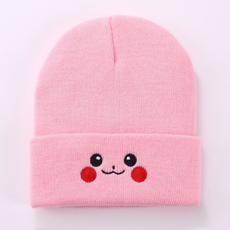 Male and Female Students Autumn and Winter Hat Anime, Cartoon, Cute Smiling Face Knitted Hat Outdoor Pullover Warm Hat Hip Hop Woolen Cap