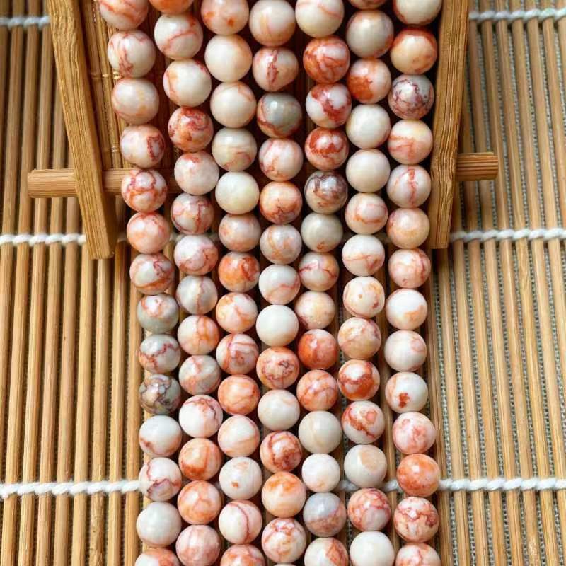 厂家直销红网格石散珠 diy饰品配件串珠子红网络石圆珠半成品批发
