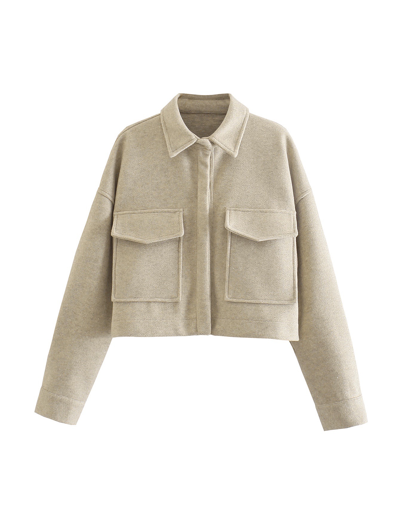 cr女士长袖夹克外套秋冬季宽松毛呢休闲上衣