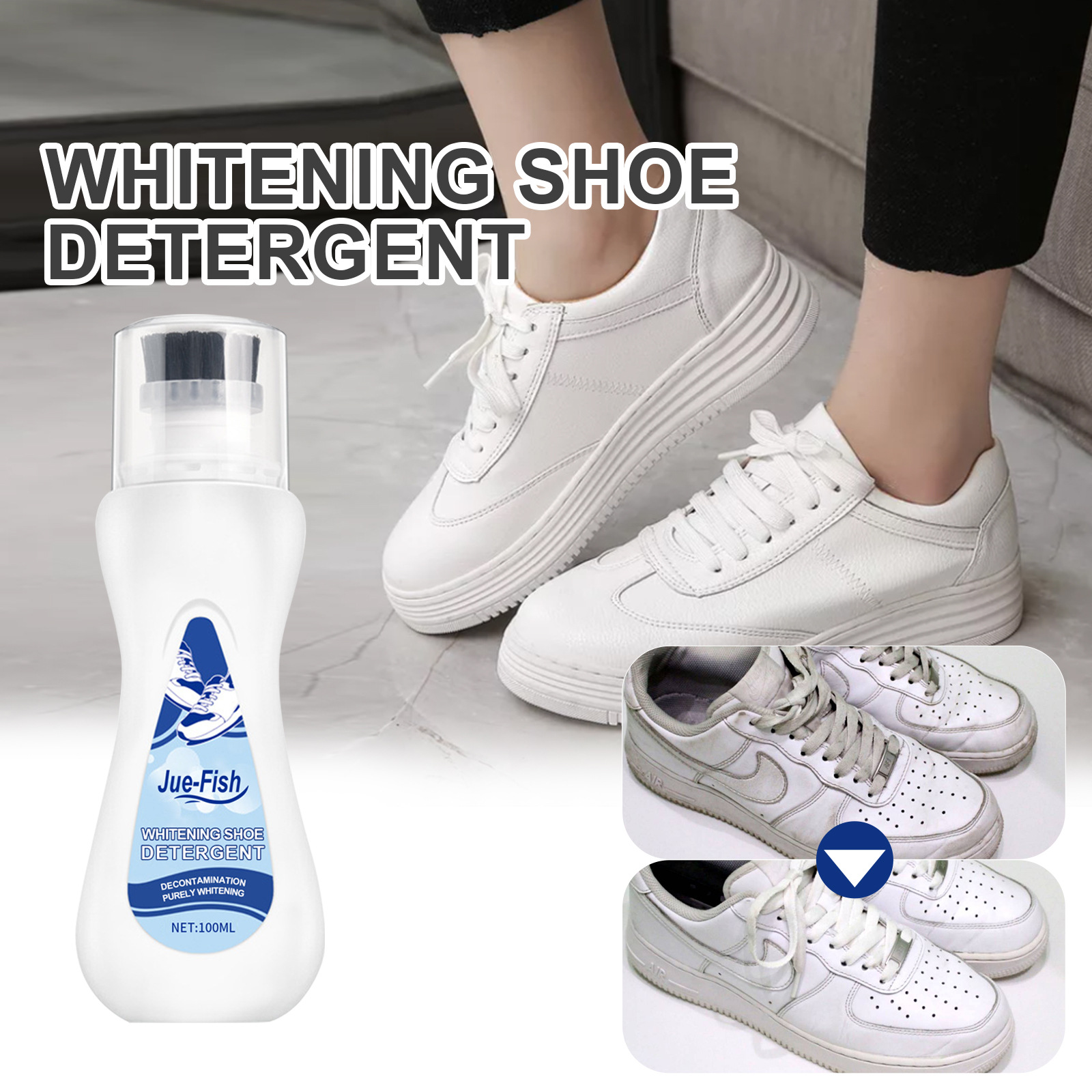 Jue-Fish White Shoes Cleaner White Shoes Cleaning Stains Yellow Edge Bright White Portable Disposable Brightener