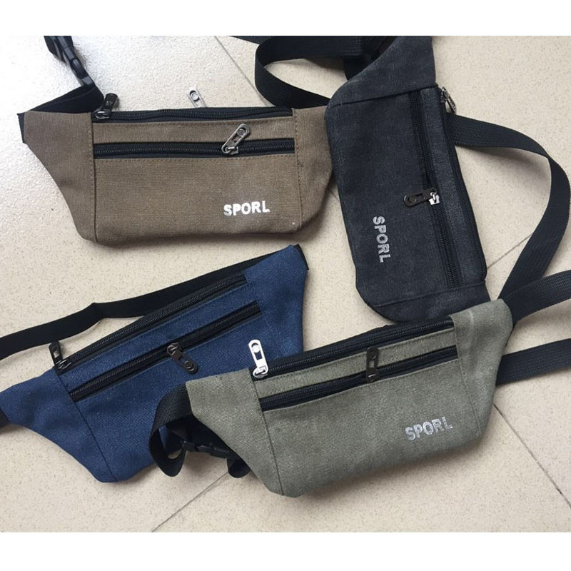 帆布贴身腰包男士户外运动手机钱包加厚耐磨时尚运动包地摊包男包