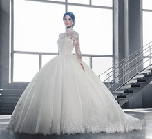 新款外贸婚纱礼服韩版新娘结婚高端蕾丝长袖婚纱批发跨境电商货源