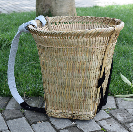 包邮纯手工编织塑料竹背篓买菜采摘茶收纳舞蹈影视道具成人背筐