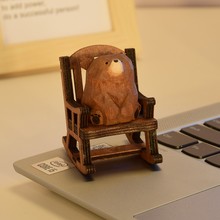 木质木雕小熊摆件日系情绪解压电脑桌面工位小摆件生日礼涛醻弢