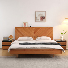 北欧樱桃木实木床1.5米主卧单人原木床悬浮床1.8米双人储物床包邮