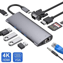 笔记本电脑type-c扩展坞HDMI集线器usb-c转HDMI*2+VGA*1 11合一