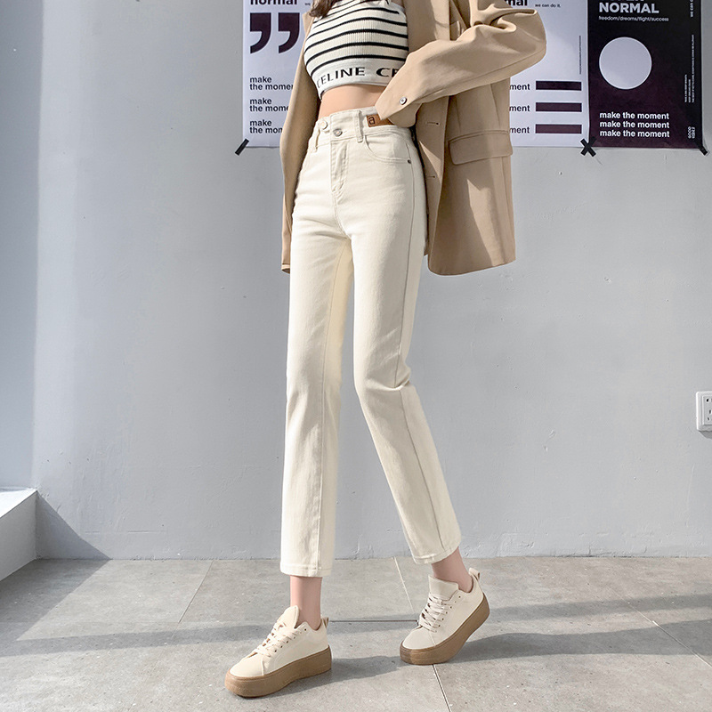 Straight Jeans for Women Spring and Autumn 2023 New Khaki High Waist Slimming Cropped Petite Cigarette Pants