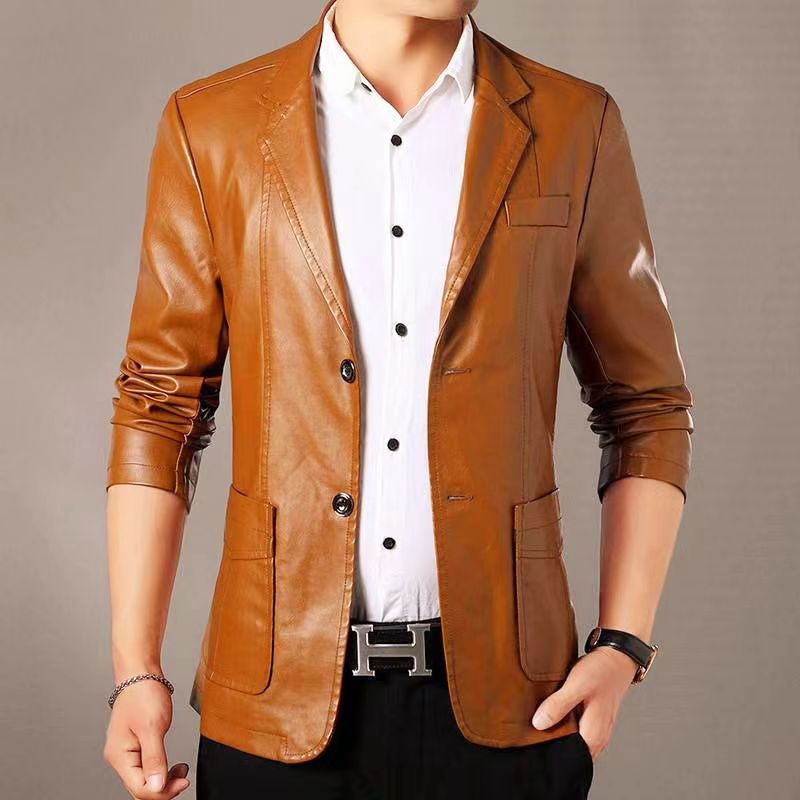 New Leather Coat Suit Men's Jacket Spring and Autumn Korean Suit Collar High-End Casual Middle-Aged People's Coat Trendy Autumn and Winter Thick