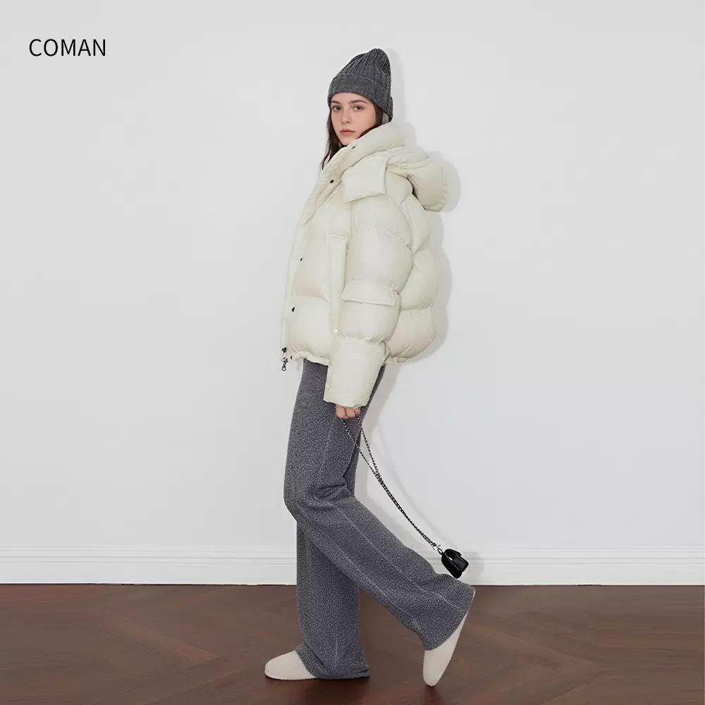 现货泡芙羽绒服流行面包服90白鸭绒气质2025新款加厚连帽韩版外套