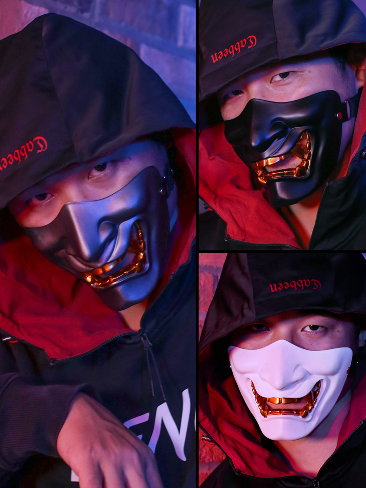 万圣节日本般若面具日式半脸男下恐怖鬼脸恶魔男树脂cos道具面罩