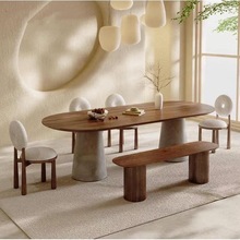北欧风长条桌子工作台椭圆形实木会议桌简约现代洽谈办公桌培训桌